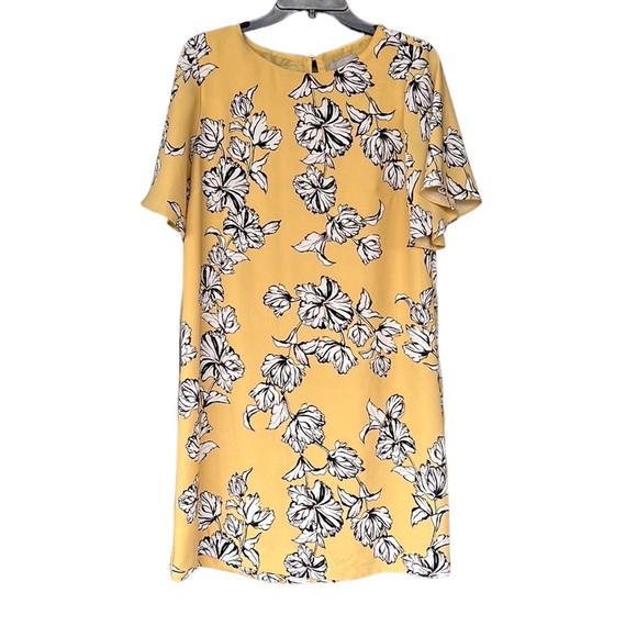 H&M Floral Shift Dress. Yellow/Black Tulips. Short Sleeve. Sz8 EUC. - Picture 2 of 9